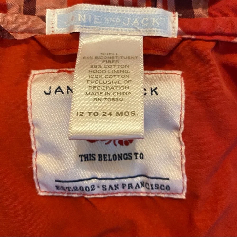 Janie And Jack Red Toddler Jacket Size 12-24m